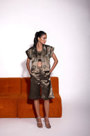 Dusky Olive Satin Embroidered Crop Jacket