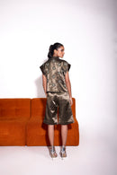 Dusky Olive Satin Embroidered Crop Jacket