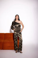 Dusky Olive Satin One Shoulder Top