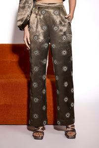 Dusky Olive Satin Embroidered Pant