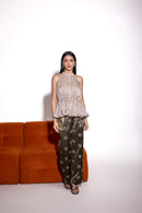 Ivory Glass Organza Embroidered Bubble Hem Top