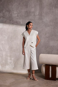 Ivory Gajji Silk Aymmetric Bolero & Gaucho Pants