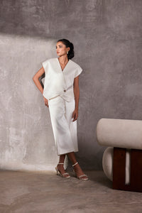 Ivory Gajji Silk Aymmetric Bolero & Gaucho Pants