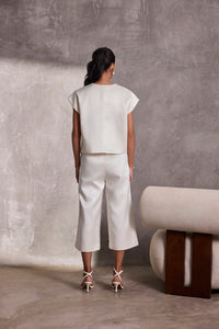 Ivory Gajji Silk Aymmetric Bolero & Gaucho Pants