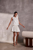 Ivory Gajji Silk Sleeveless Top & Box Pleat Short Skirt