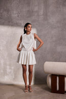 Ivory Gajji Silk Sleeveless Top & Box Pleat Short Skirt