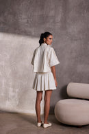 Ivory Gajji Silk Boxy Top & Box Pleat Short Skirt