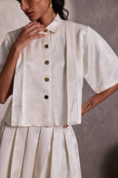 Ivory Gajji Silk Boxy Top & Box Pleat Short Skirt