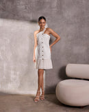 Ivory Gajji Silk One Shoulder Dress with Pleated Organza Bottom