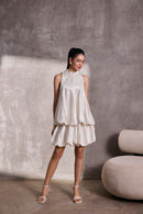 Ivory Gajji Silk Bubble Hem Halter Top & Mini Bubble Skirt