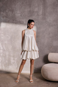 Ivory Gajji Silk Bubble Hem Halter Top & Mini Bubble Skirt