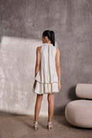 Ivory Gajji Silk Bubble Hem Halter Top & Mini Bubble Skirt