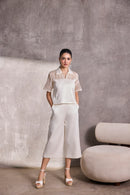 Ivory Fabric Block Collared Top & Gaucho Pants