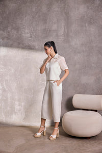 Ivory Fabric Block Collared Top & Gaucho Pants