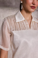 Ivory Fabric Block Collared Top & Gaucho Pants