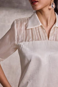 Ivory Fabric Block Collared Top & Gaucho Pants