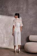 Ivory Fabric Block Collared Top & Gaucho Pants