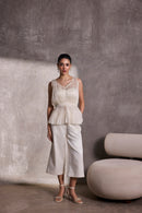 Ivory Silk Organza Peplum Top & Gaucho Pants
