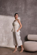 Ivory Silk Organza Peplum Top & Gaucho Pants