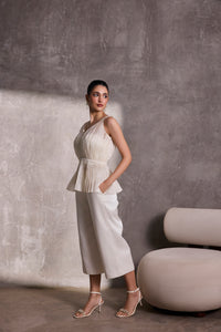 Ivory Silk Organza Peplum Top & Gaucho Pants