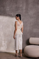 Ivory Silk Organza Peplum Top & Gaucho Pants