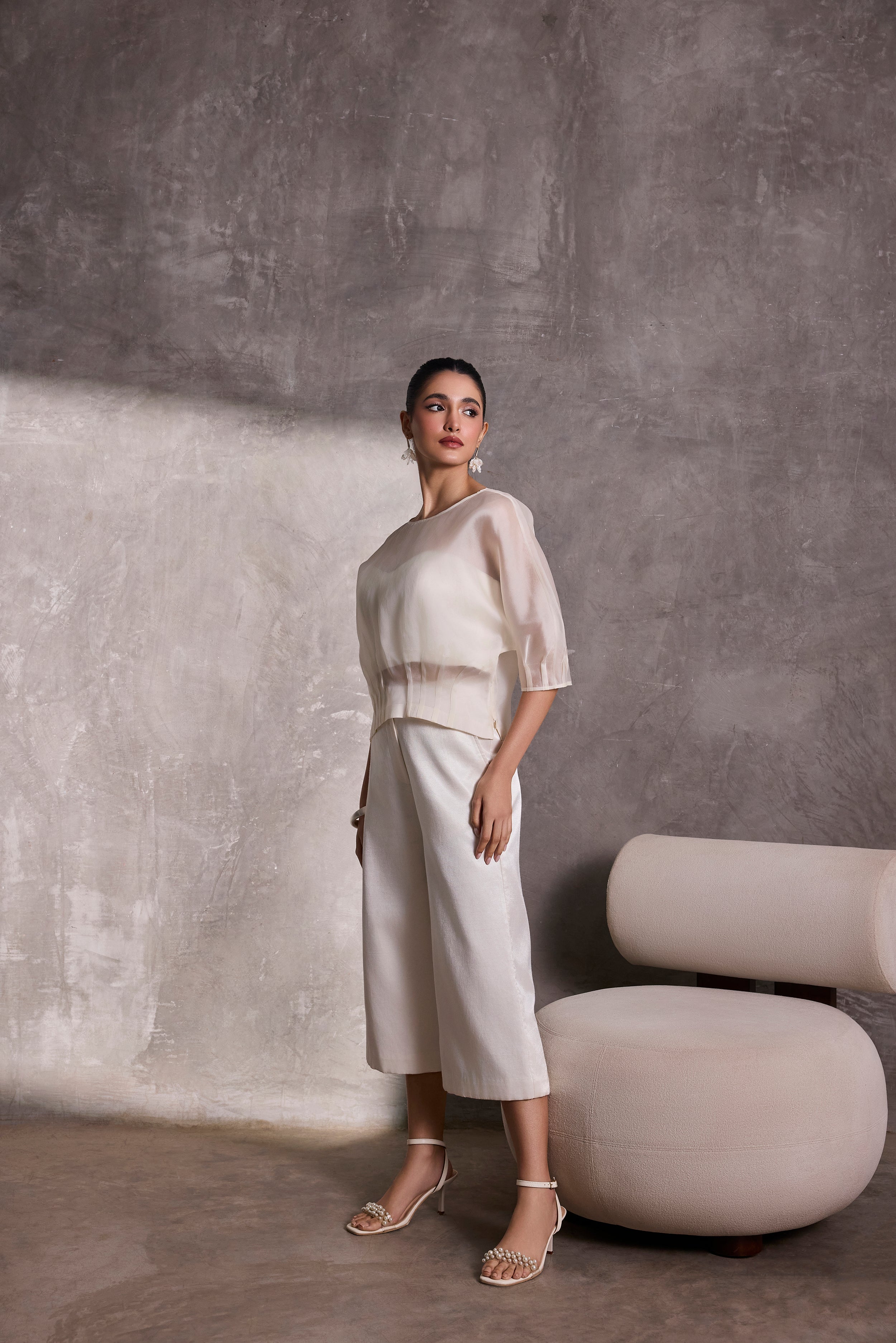 Ivory Organza Top, Bustier & Gaucho Pants