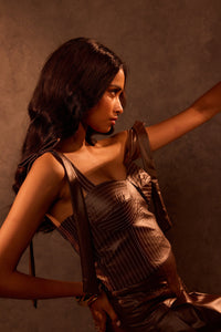 Mocha Faux Leather Bustier with Stitch Detail