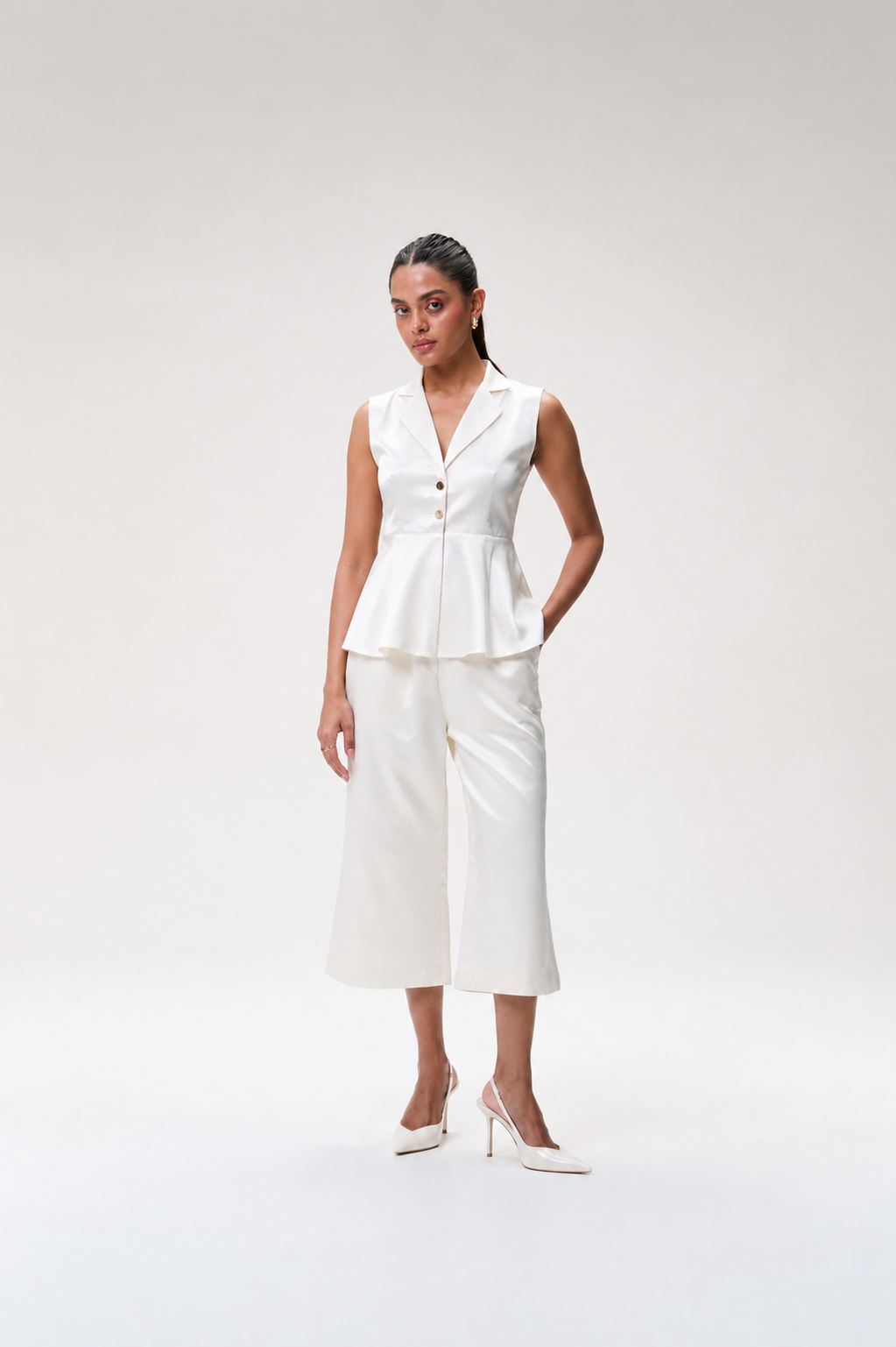 Ivory Gajji Silk Peplum Top