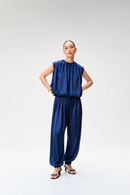 Midnight Blue Silk Satin Balloon Top & Midnight Blue Silk Satin Balloon Pants
