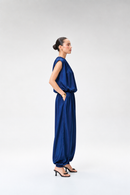 Midnight Blue Silk Satin Balloon Top & Midnight Blue Silk Satin Balloon Pants
