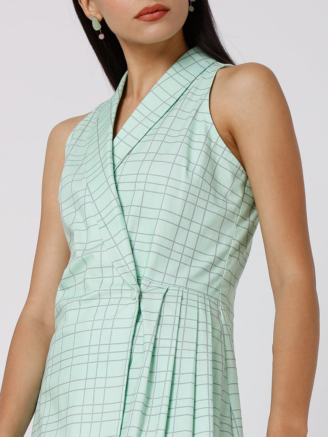 Green checkered wrap dress