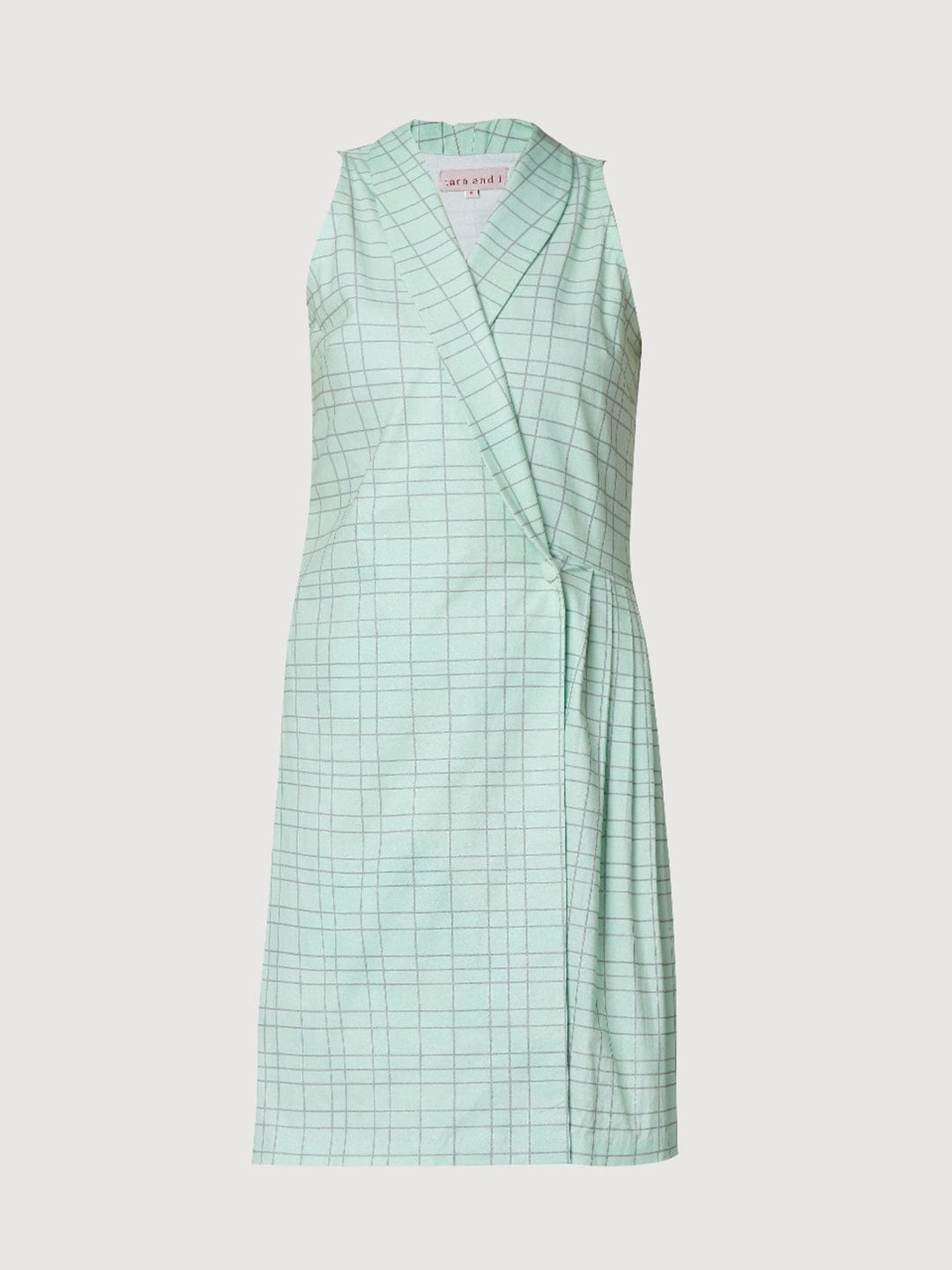 Green checkered wrap dress