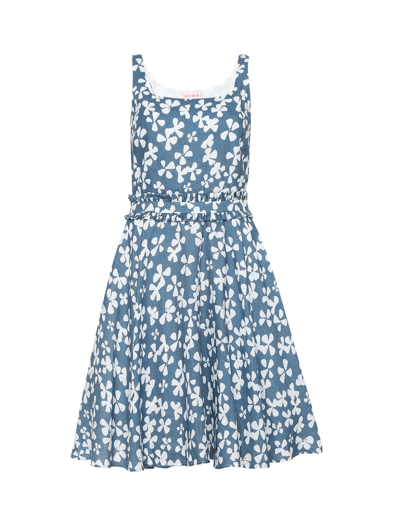 blue blooms printed fit and flare dress