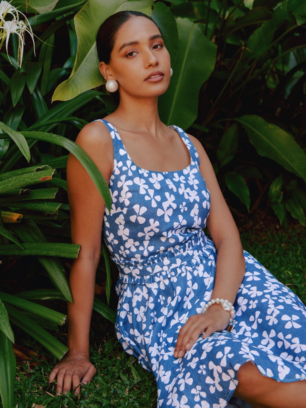 blue blooms printed fit and flare dress