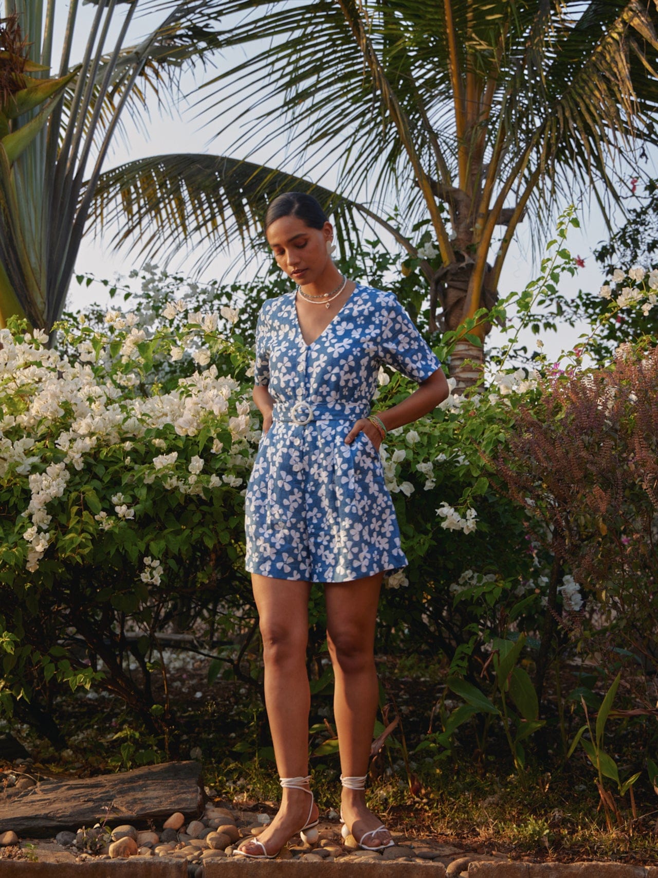 blue blooms printed playsuit