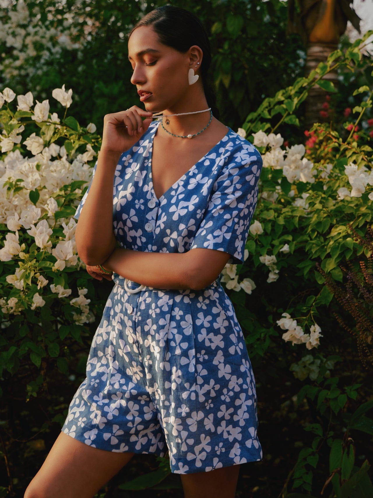 blue blooms printed playsuit