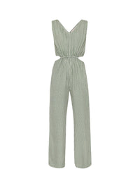 printed sage cutout jumpsuit