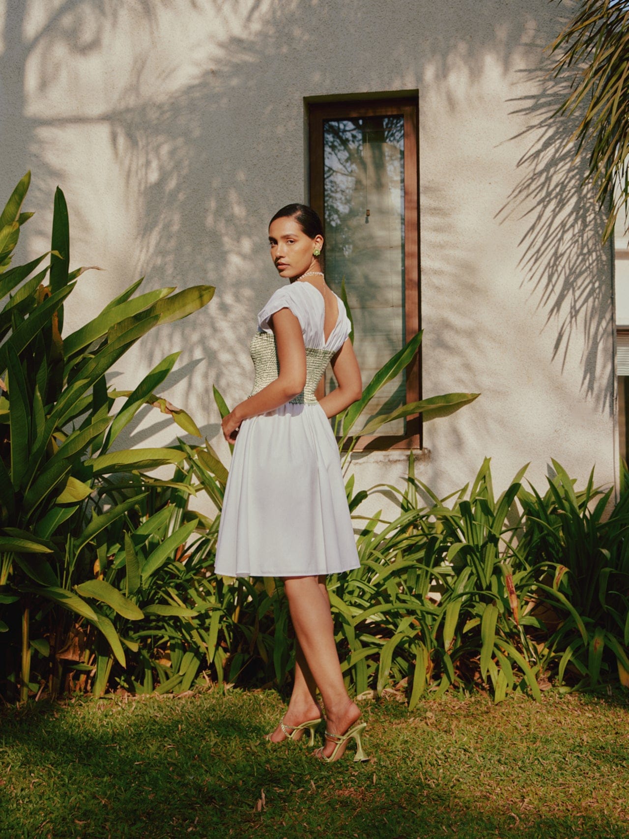 colour block v-neck smocked dress