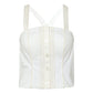 white denim paper bag pants and bustier co-ord set