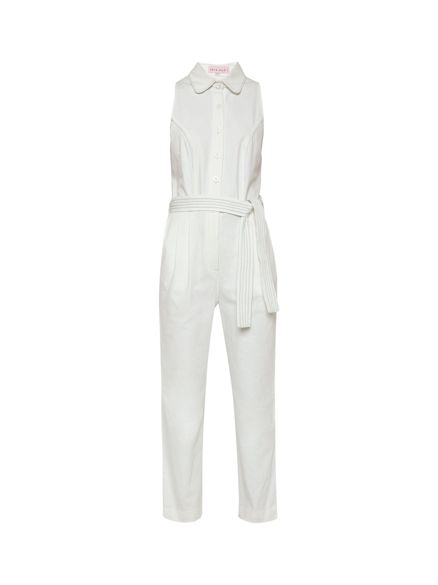 white denim jumpsuit