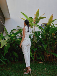 white denim jumpsuit