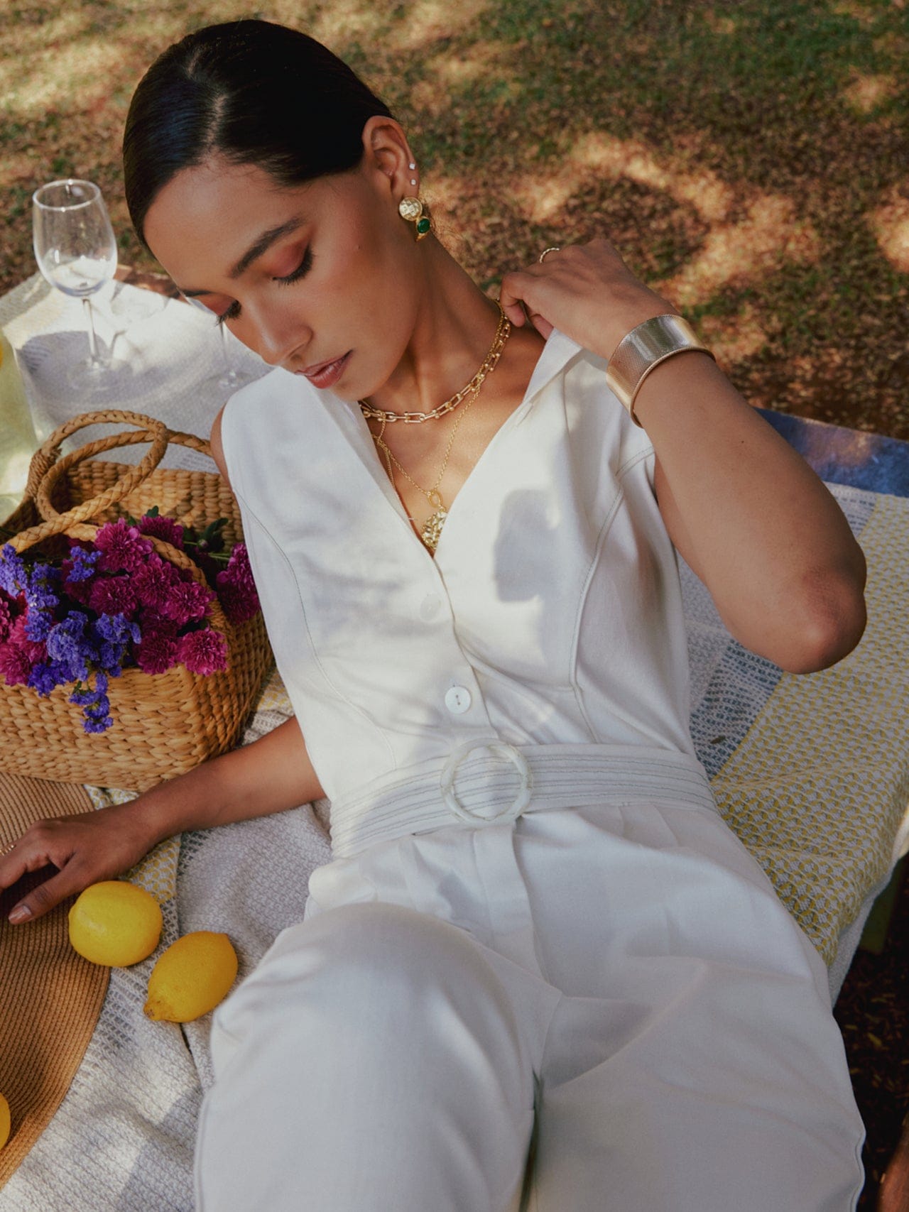 white denim jumpsuit