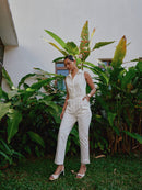 white denim jumpsuit