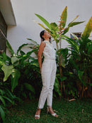 white denim jumpsuit