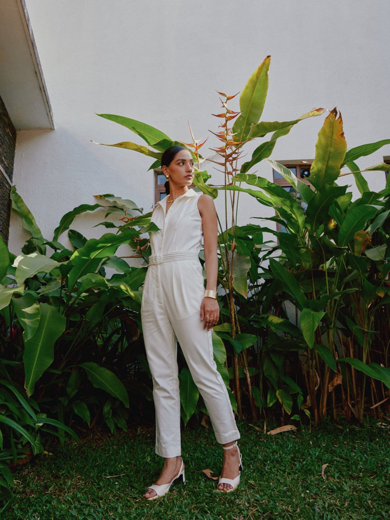 white denim jumpsuit