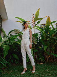 white denim jumpsuit