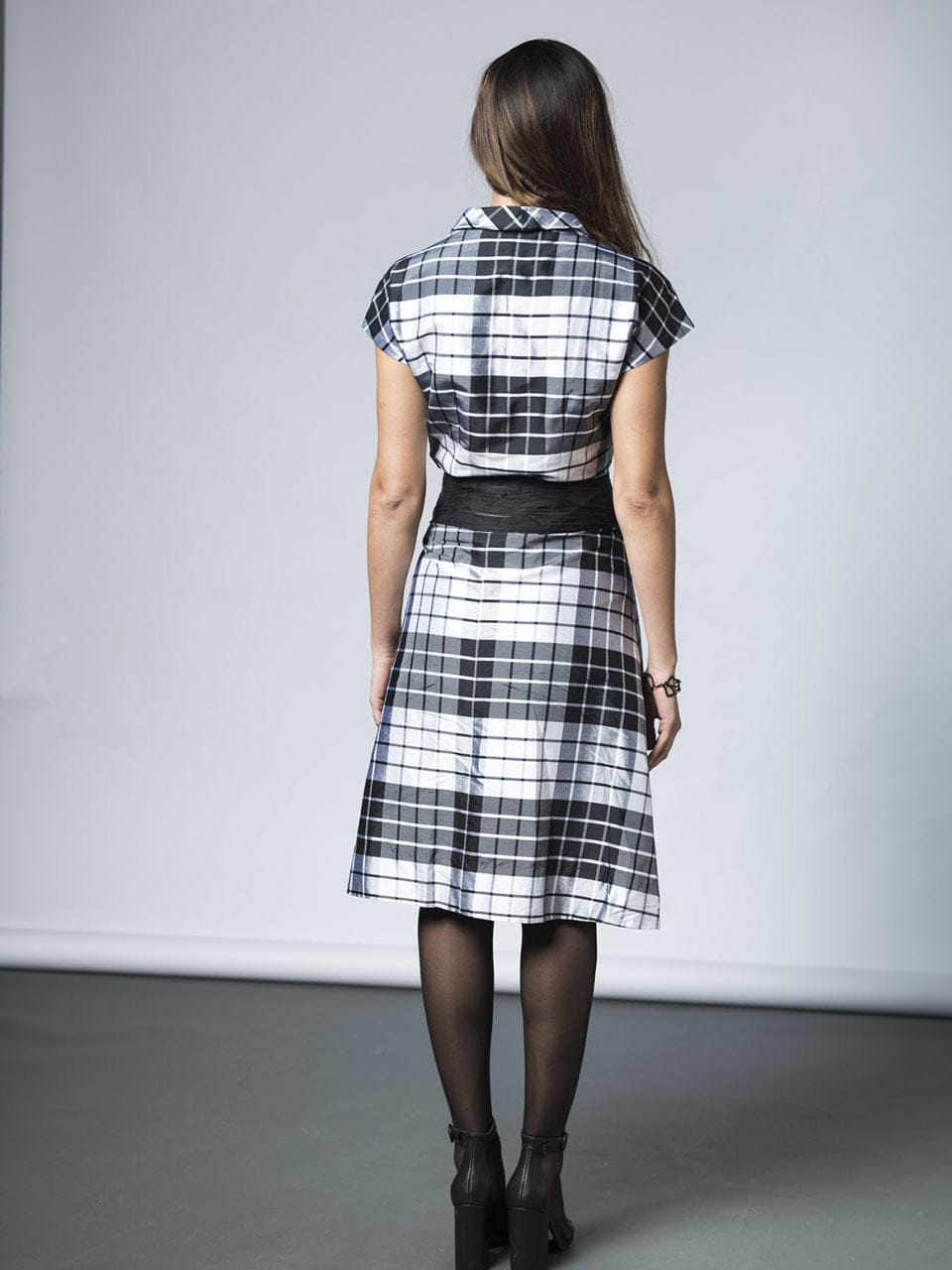 Wrap-effect Checkered Top + Checkered Skirt