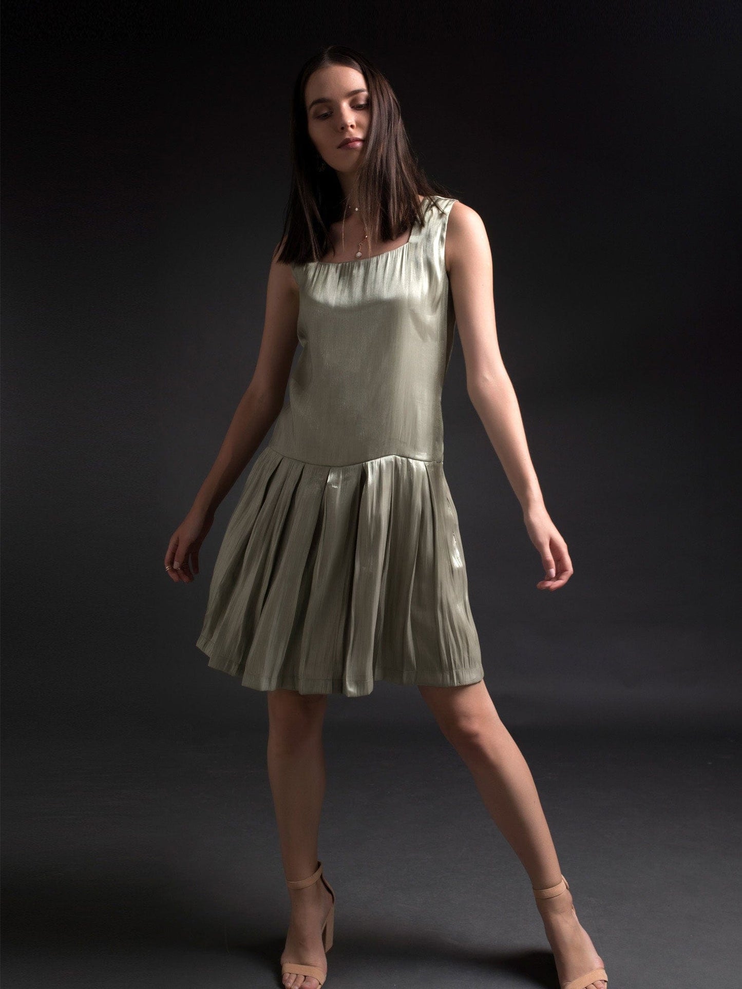 Aurora sleeveless pleat dress
