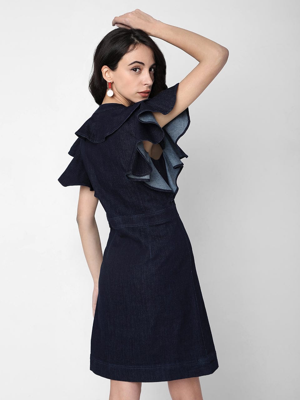 StyleStone Blue V-Neck Ruffled Denim Sheath Dress Price in India, Full  Specifications & Offers | DTashion.com